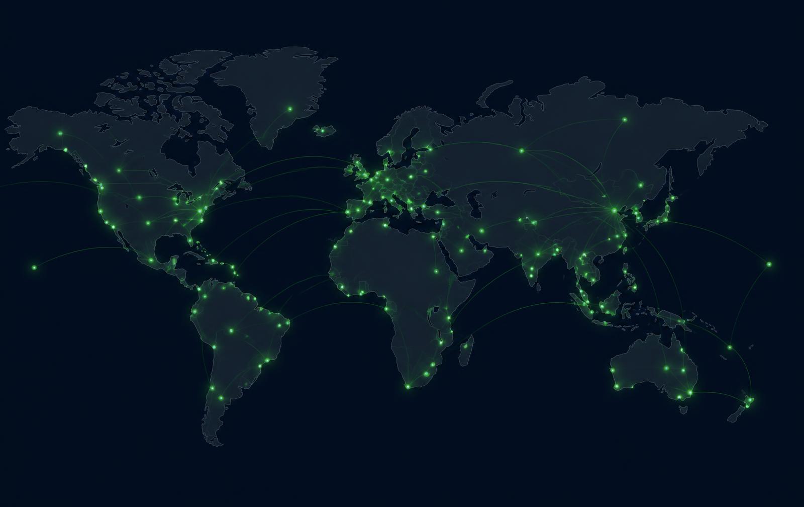 Mapa mundial com pontos indicando os países alcançados pelas produções da Mount8